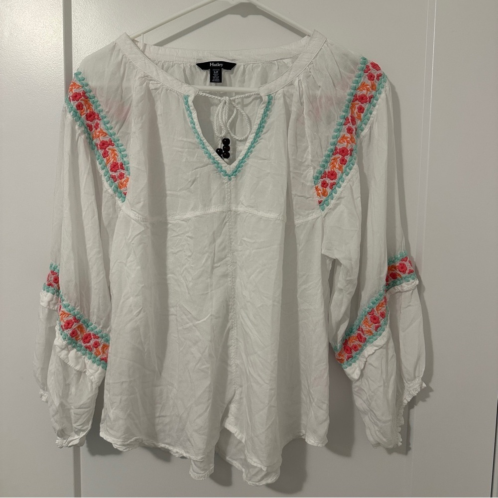 Hatley Embroidered White Long Sleeve Modal Tunic Size Small